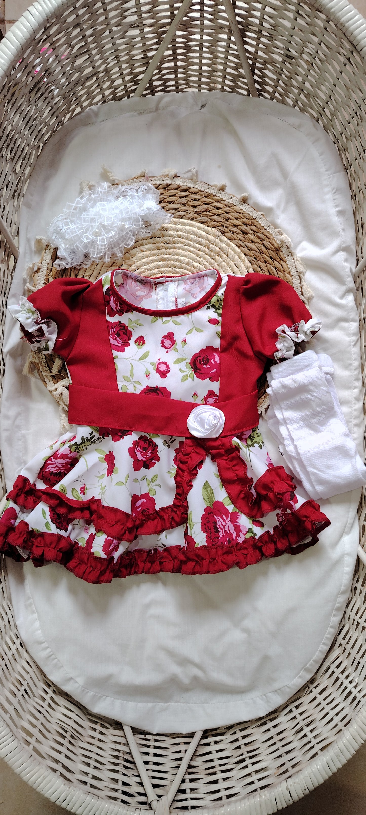 Vestido china flores/burdeo