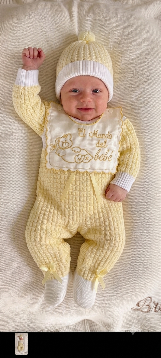 Oso lana +gorro 0 a 3 meses